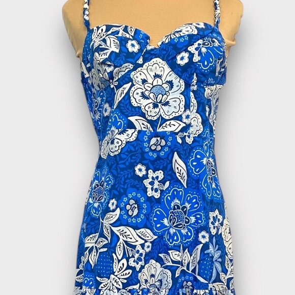 NEW Farm Rio Midi Dress M Blue Full Of Flowers Organic Cotton NWT Tiered - Picture 5 of 10